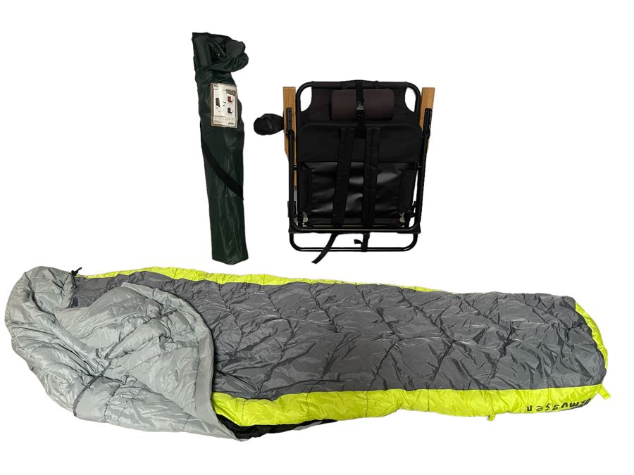 Camping Lot: Sleeping Bag, Folding Backpack Chair And Portable Bazaar Chair