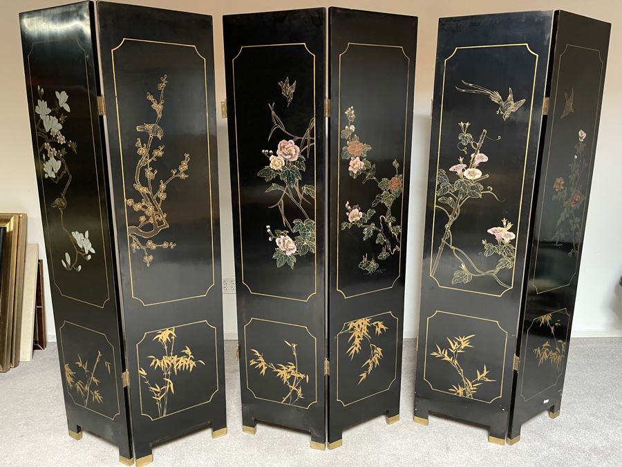 Chinese Mother Of Pearl Inlaid 6-Panel Room Divider Screens - Each Panel Measures 16W X 72H [Photo 15]