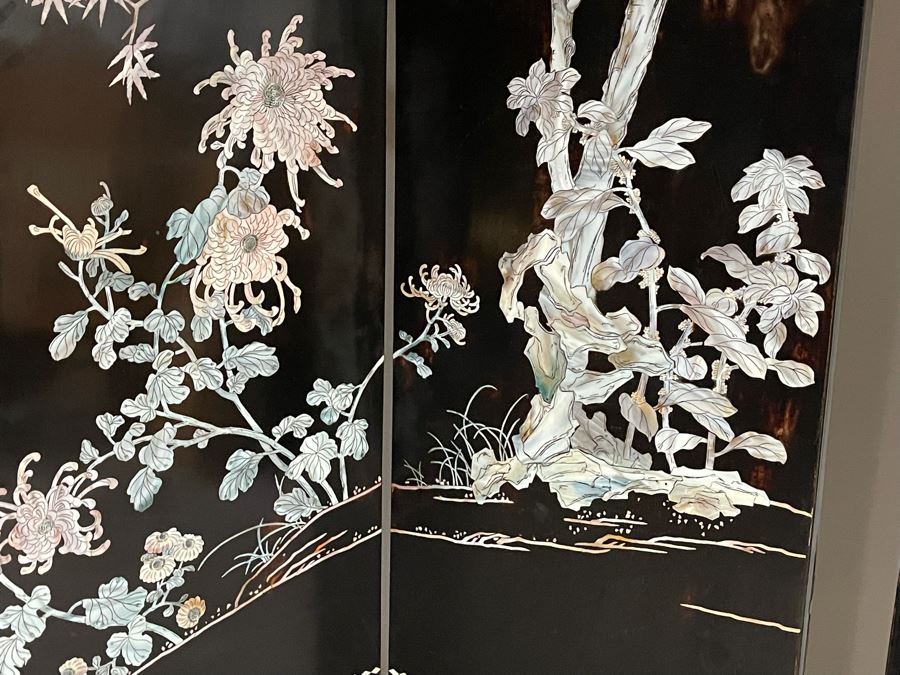 Chinese Mother Of Pearl Inlaid 6-Panel Room Divider Screens - Each Panel Measures 16W X 72H [Photo 8]