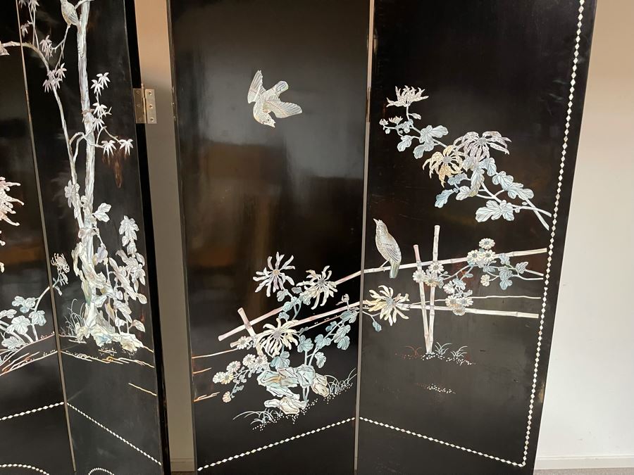 Chinese Mother Of Pearl Inlaid 6-Panel Room Divider Screens - Each Panel Measures 16W X 72H [Photo 11]