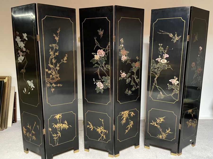 Chinese Mother Of Pearl Inlaid 6-Panel Room Divider Screens - Each Panel Measures 16W X 72H [Photo 16]