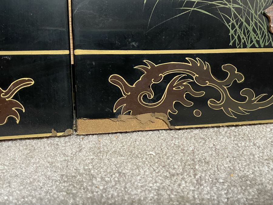 Large Chinese 6-Panel Wooden Screen With Relief Carved Semi-Precious Stones (Some Damage At Bottom / Panels Have Been Cut At Bottom) 96W X 58H - See Photos [Photo 23]