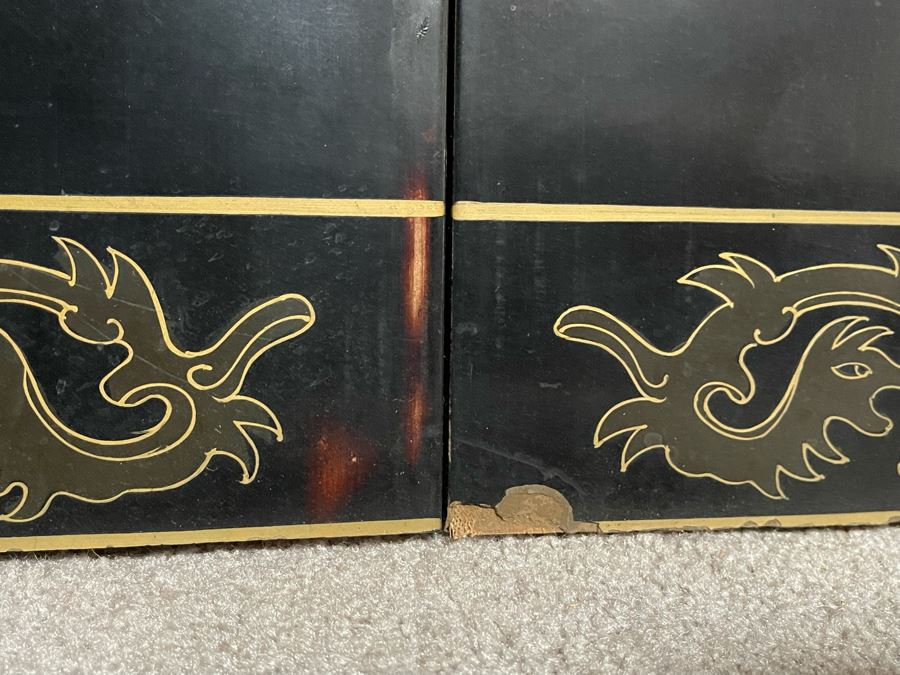 Large Chinese 6-Panel Wooden Screen With Relief Carved Semi-Precious Stones (Some Damage At Bottom / Panels Have Been Cut At Bottom) 96W X 58H - See Photos [Photo 26]