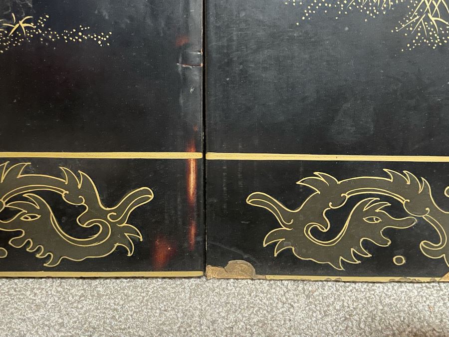 Large Chinese 6-Panel Wooden Screen With Relief Carved Semi-Precious Stones (Some Damage At Bottom / Panels Have Been Cut At Bottom) 96W X 58H - See Photos [Photo 21]