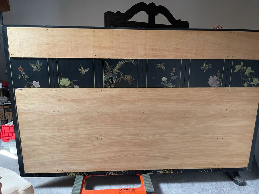 Large Chinese 6-Panel Wooden Screen With Relief Carved Semi-Precious Stones (Some Damage At Bottom / Panels Have Been Cut At Bottom) 96W X 58H - See Photos [Photo 42]