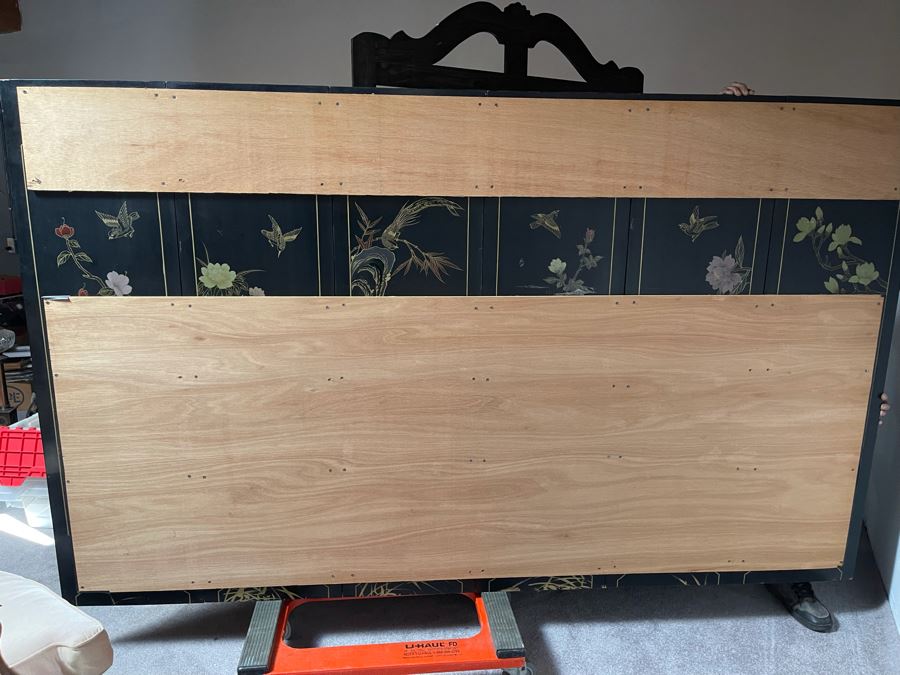 Large Chinese 6-Panel Wooden Screen With Relief Carved Semi-Precious Stones (Some Damage At Bottom / Panels Have Been Cut At Bottom) 96W X 58H - See Photos [Photo 43]