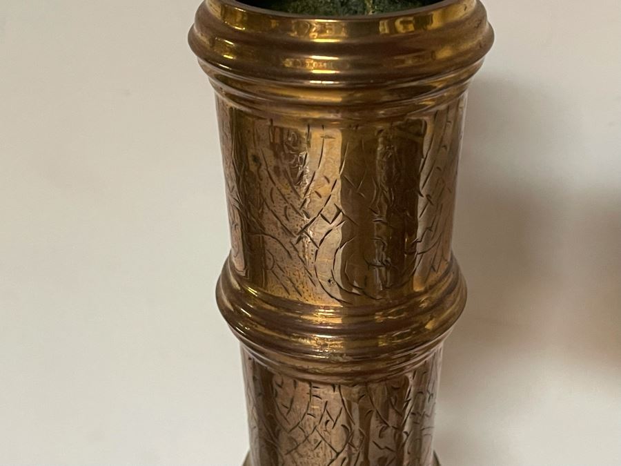 Vintage Large Pair Of Moroccan Brass Altar Candle Holders 48H And 41H Weighs 22 Pounds [Photo 13]
