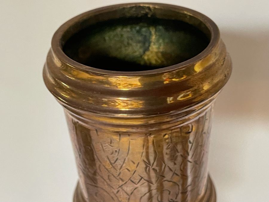 Vintage Large Pair Of Moroccan Brass Altar Candle Holders 48H And 41H Weighs 22 Pounds [Photo 12]