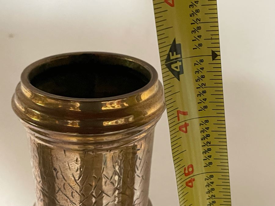 Vintage Large Pair Of Moroccan Brass Altar Candle Holders 48H And 41H Weighs 22 Pounds [Photo 11]