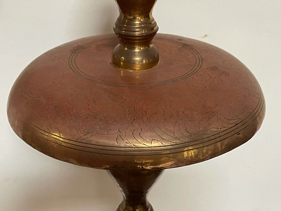 Vintage Large Pair Of Moroccan Brass Altar Candle Holders 48H And 41H Weighs 22 Pounds [Photo 9]