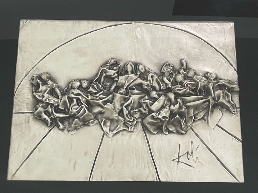 Salvador Dali (1904-1989) Bas Relief Sculpture Titled 'The Last Supper' With Silver Patina Limited Edition I 57/175 In Custom Shadowbox Frame 41 X 35 Appraised $10,750 In 1987 With Certificate Of Authenticity - See Photos [Photo 6]