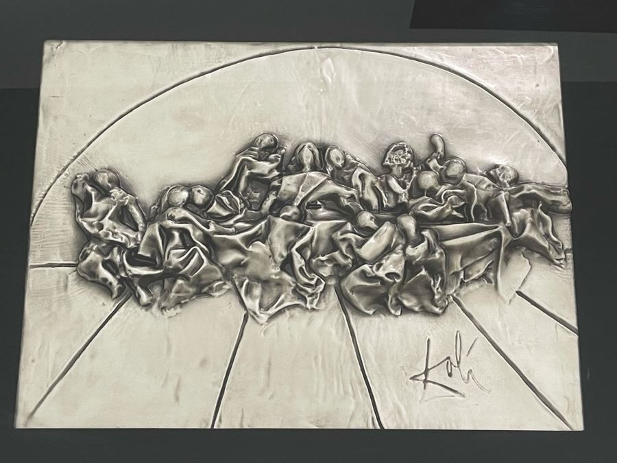 Salvador Dali (1904-1989) Bas Relief Sculpture Titled 'The Last Supper' With Silver Patina Limited Edition I 57/175 In Custom Shadowbox Frame 41 X 35 Appraised $10,750 In 1987 With Certificate Of Authenticity - See Photos [Photo 5]