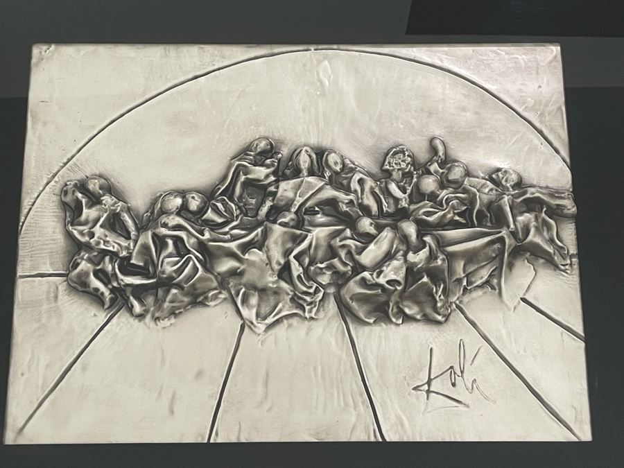 Salvador Dali (1904-1989) Bas Relief Sculpture Titled 'The Last Supper' With Silver Patina Limited Edition I 57/175 In Custom Shadowbox Frame 41 X 35 Appraised $10,750 In 1987 With Certificate Of Authenticity - See Photos [Photo 4]