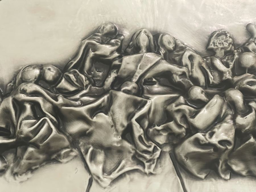 Salvador Dali (1904-1989) Bas Relief Sculpture Titled 'The Last Supper' With Silver Patina Limited Edition I 57/175 In Custom Shadowbox Frame 41 X 35 Appraised $10,750 In 1987 With Certificate Of Authenticity - See Photos [Photo 11]