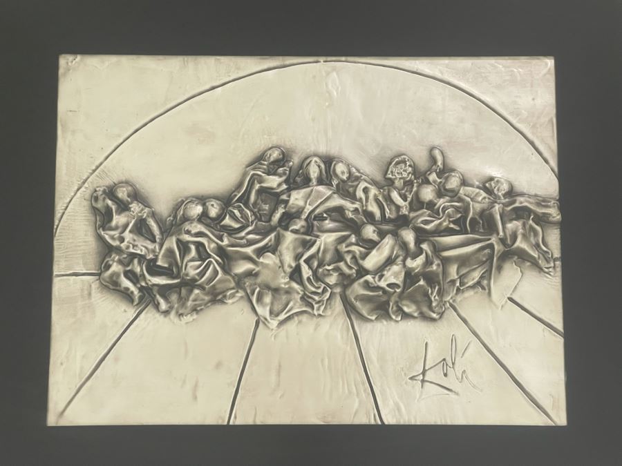 Salvador Dali (1904-1989) Bas Relief Sculpture Titled 'The Last Supper' With Silver Patina Limited Edition I 57/175 In Custom Shadowbox Frame 41 X 35 Appraised $10,750 In 1987 With Certificate Of Authenticity - See Photos [Photo 3]