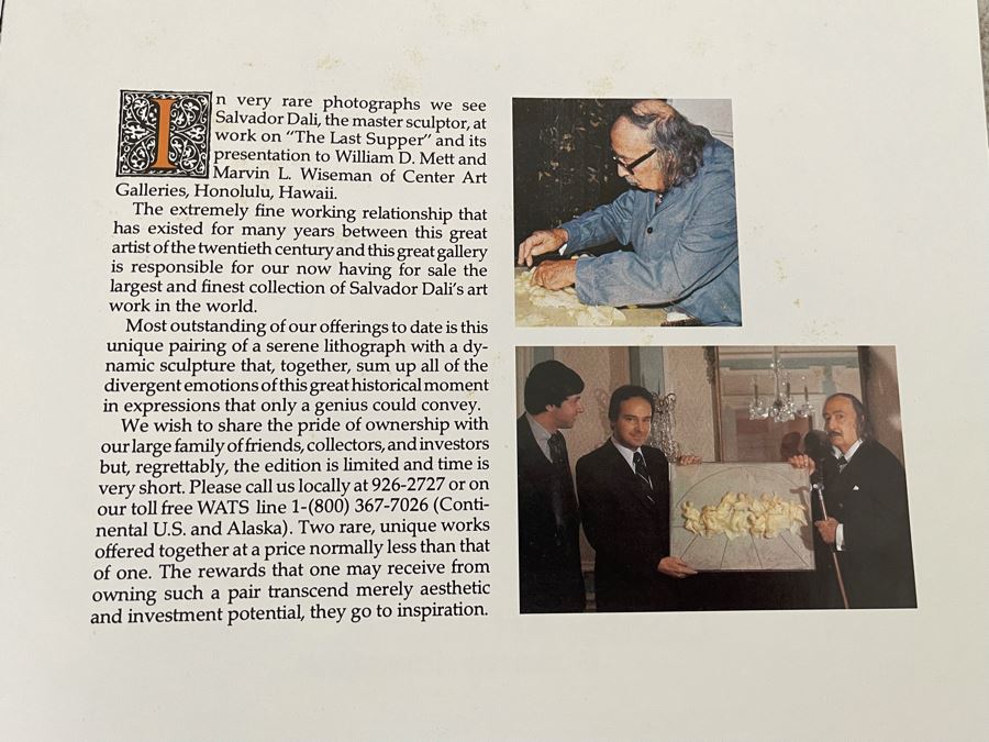 Salvador Dali (1904-1989) Bas Relief Sculpture Titled 'The Last Supper' With Silver Patina Limited Edition I 57/175 In Custom Shadowbox Frame 41 X 35 Appraised $10,750 In 1987 With Certificate Of Authenticity - See Photos [Photo 31]
