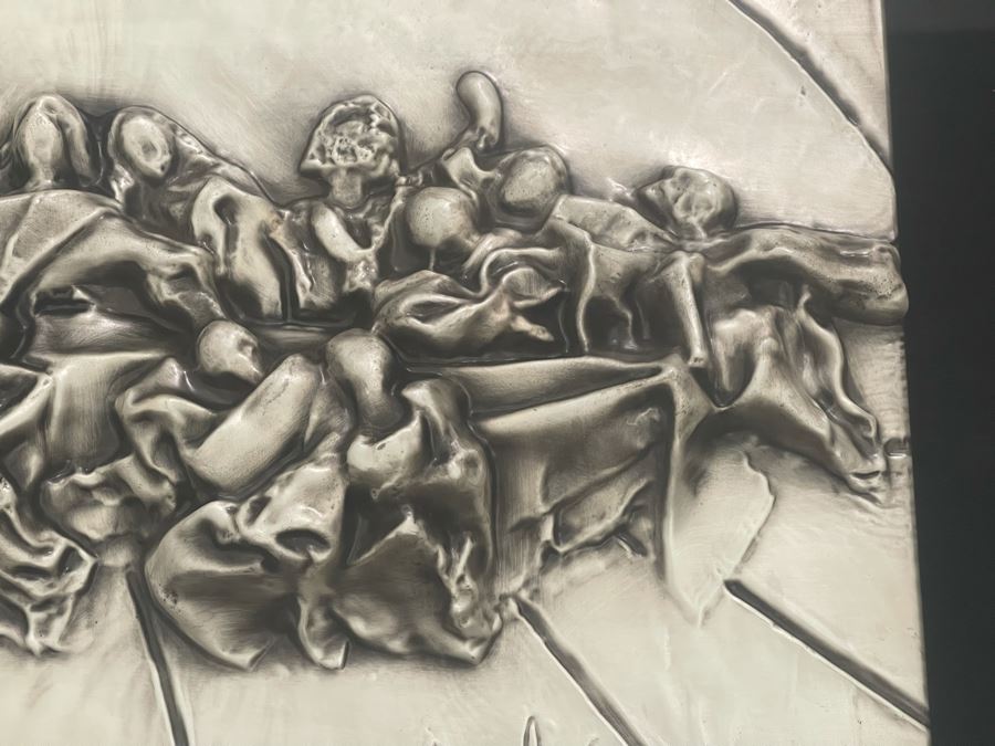 Salvador Dali (1904-1989) Bas Relief Sculpture Titled 'The Last Supper' With Silver Patina Limited Edition I 57/175 In Custom Shadowbox Frame 41 X 35 Appraised $10,750 In 1987 With Certificate Of Authenticity - See Photos [Photo 9]
