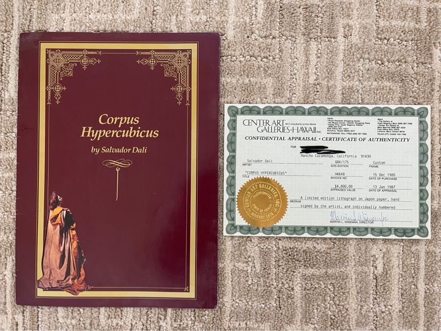 Salvador Dali (1904-1989) Hand Signed Lithograph Titled 'Corpus Hypercubicus' Limited Edition G 84/175 In Custom Frame 36 X 46 Appraised $4,800 In 1987 With Certificate Of Authenticity - See Photos [Photo 19]