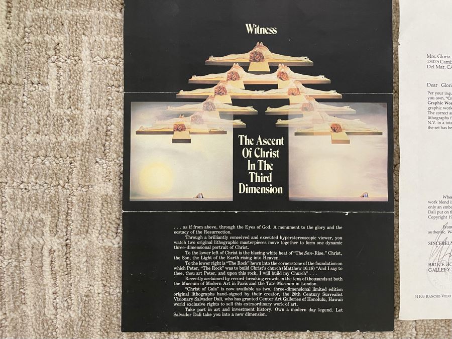 Salvador Dali (1904-1989) Hand Signed 3-D Stereoscopic Lithograph On Japon Paper Titled 'Christ Of Gala' Limited Edition EA 69/100 In Custom Frame 56 X 38 Appraised $6,600 In 1987 With Certificate Of Authenticity - See Photos [Photo 20]