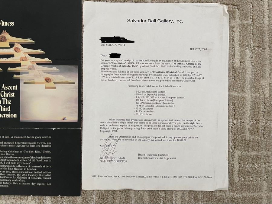 Salvador Dali (1904-1989) Hand Signed 3-D Stereoscopic Lithograph On Japon Paper Titled 'Christ Of Gala' Limited Edition EA 69/100 In Custom Frame 56 X 38 Appraised $6,600 In 1987 With Certificate Of Authenticity - See Photos [Photo 21]