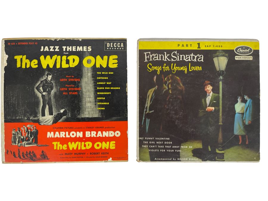 JUST ADDED - Marlon Brando In The Wild One And Frank Sinatra Songs For Young Lovers Extended Play Vinyl Records [Photo 1]