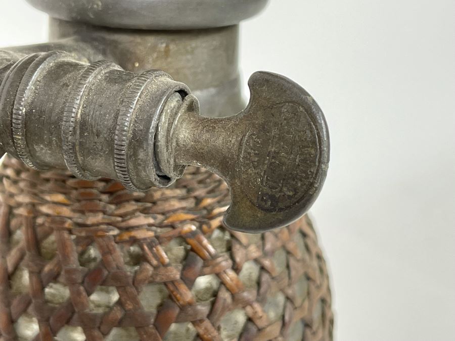 JUST ADDED - Vintage French Paris Rattan Covered Glass Seltzer Bottle Lamp 33H [Photo 5]