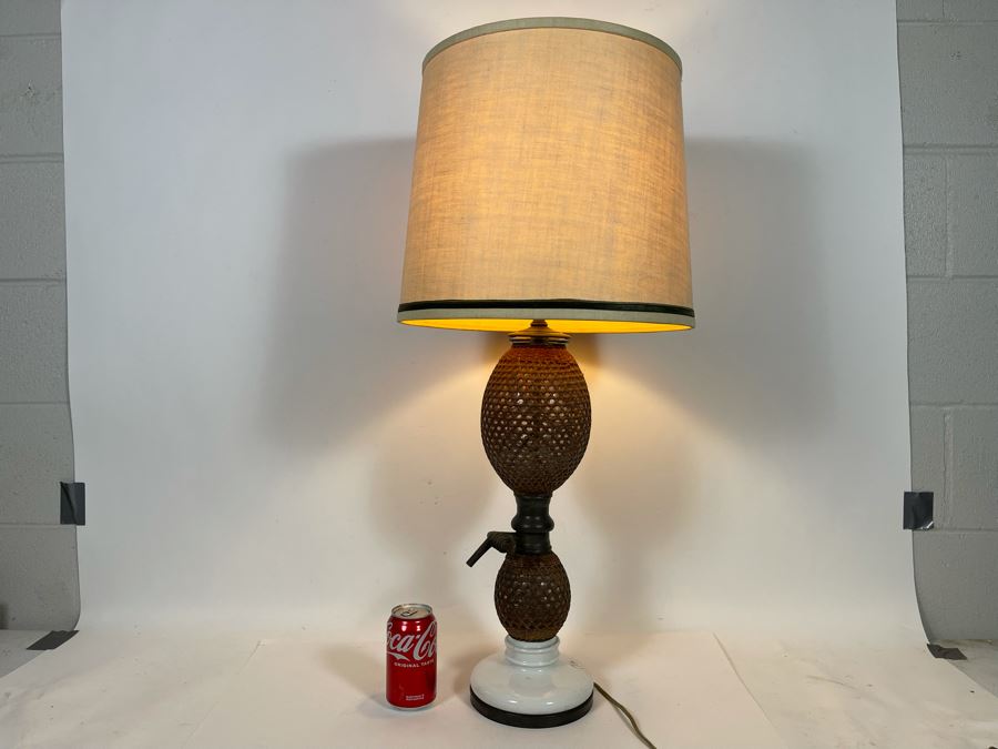 JUST ADDED - Vintage French Paris Rattan Covered Glass Seltzer Bottle Lamp 33H [Photo 3]