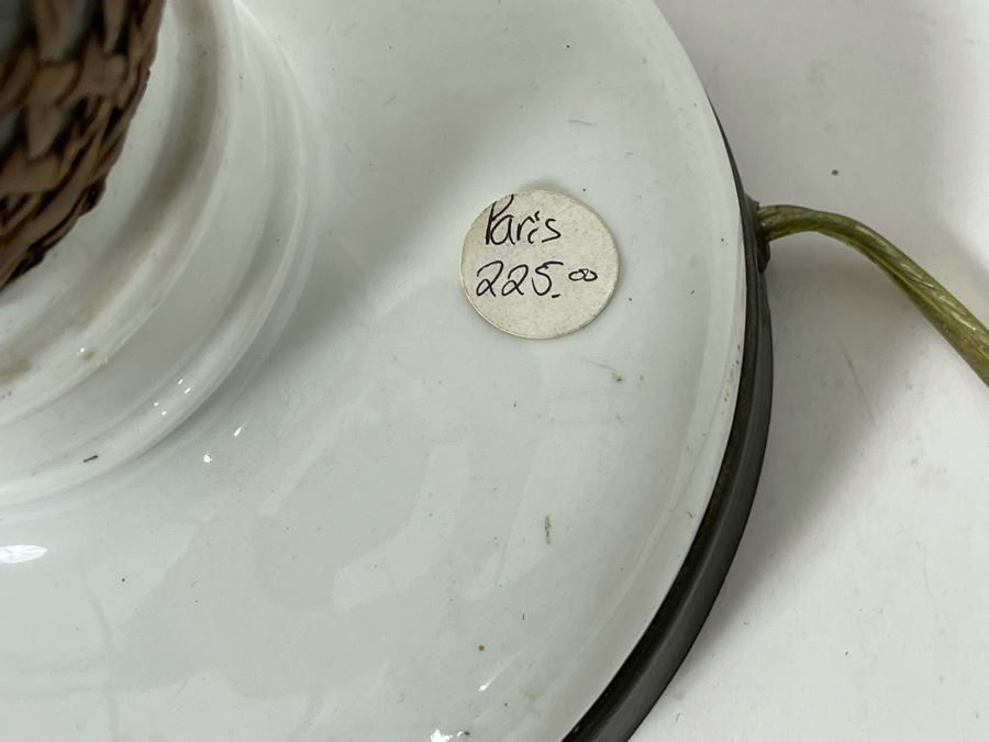 JUST ADDED - Vintage French Paris Rattan Covered Glass Seltzer Bottle Lamp 33H [Photo 11]