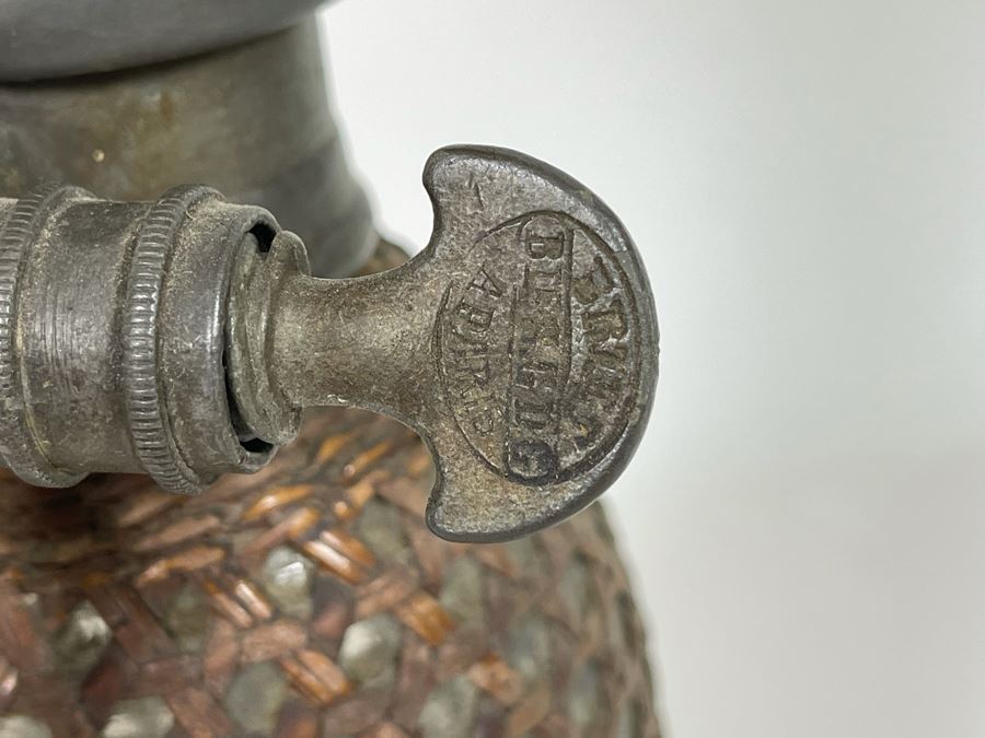JUST ADDED - Vintage French Paris Rattan Covered Glass Seltzer Bottle Lamp 33H [Photo 7]