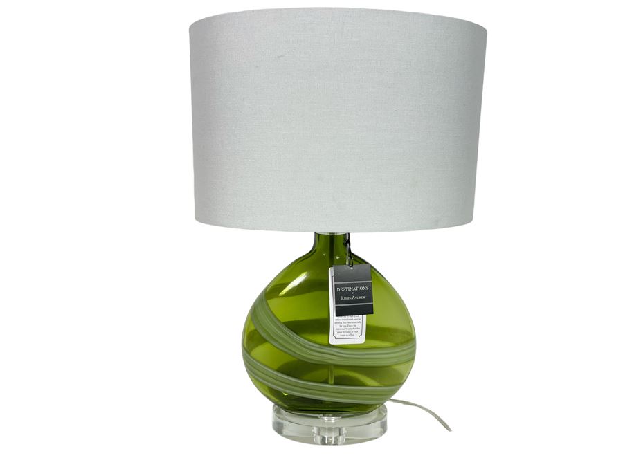 JUST ADDED - New Glass Table Lamp With Lucite Base 23H