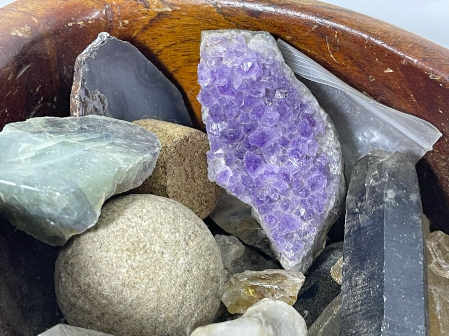 JUST ADDED - Carved Wooden Seashell Bowl Filled With Various Crystals And Rocks [Photo 6]