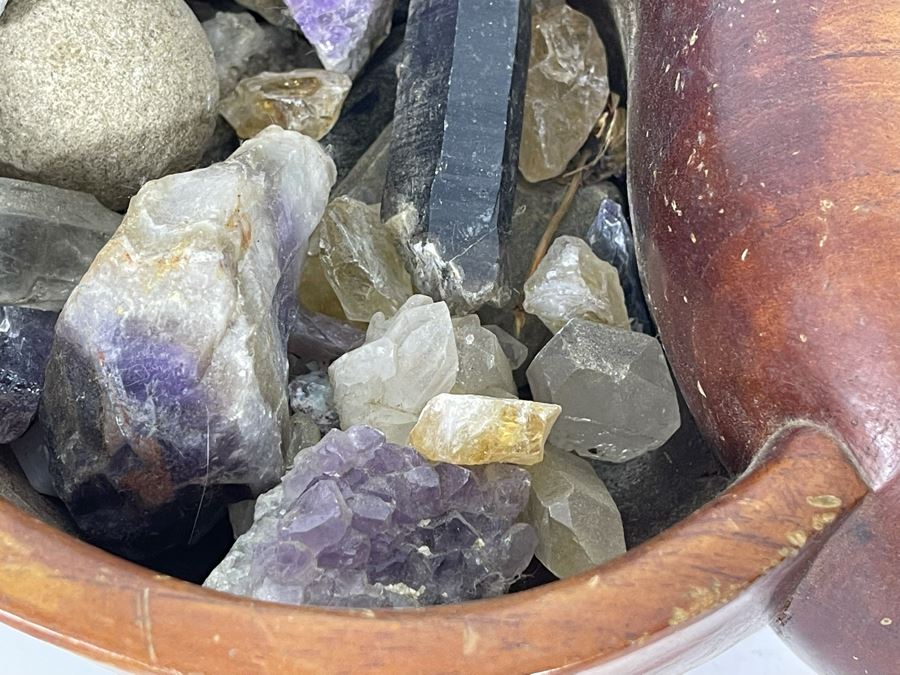JUST ADDED - Carved Wooden Seashell Bowl Filled With Various Crystals And Rocks [Photo 10]
