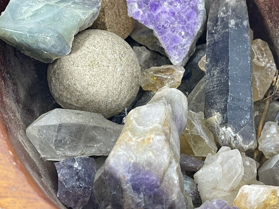 JUST ADDED - Carved Wooden Seashell Bowl Filled With Various Crystals And Rocks [Photo 8]