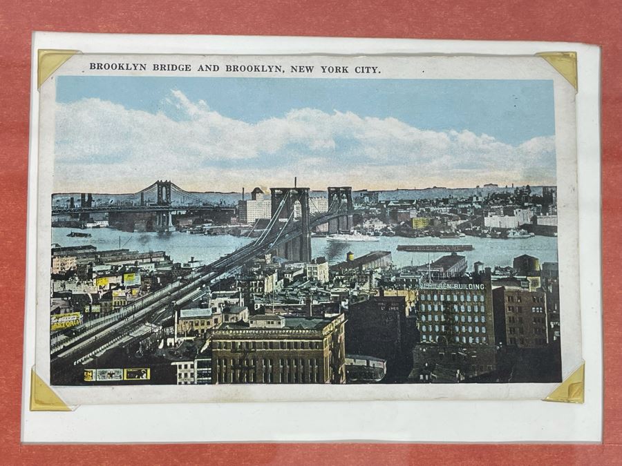 JUST ADDED - Pair Of Framed Vintage Postcards Featuring New York City / Brooklyn Bridge [Photo 5]