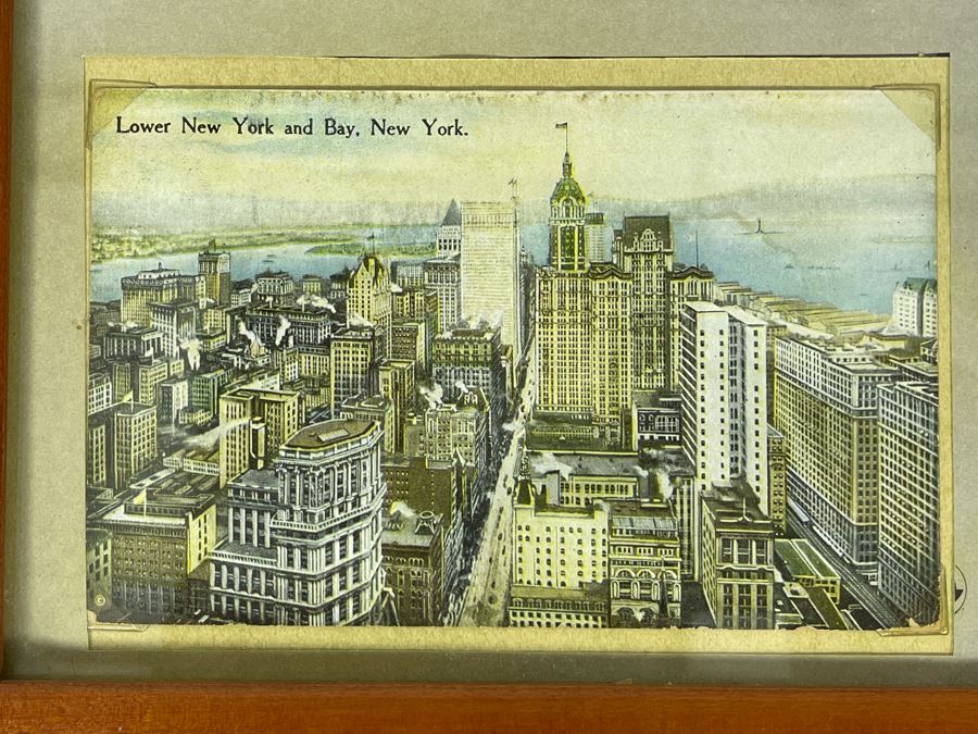 JUST ADDED - Pair Of Framed Vintage Postcards Featuring New York City / Brooklyn Bridge [Photo 4]