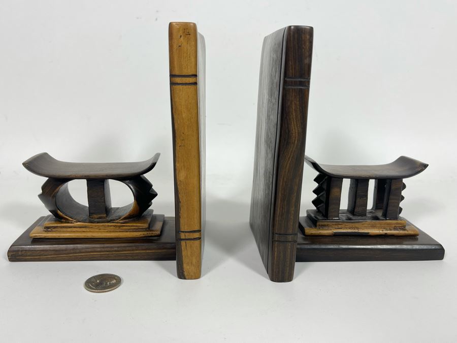 JUST ADDED - Pair Of Vintage African Hand Carved Wooden Bookends  [Photo 3]