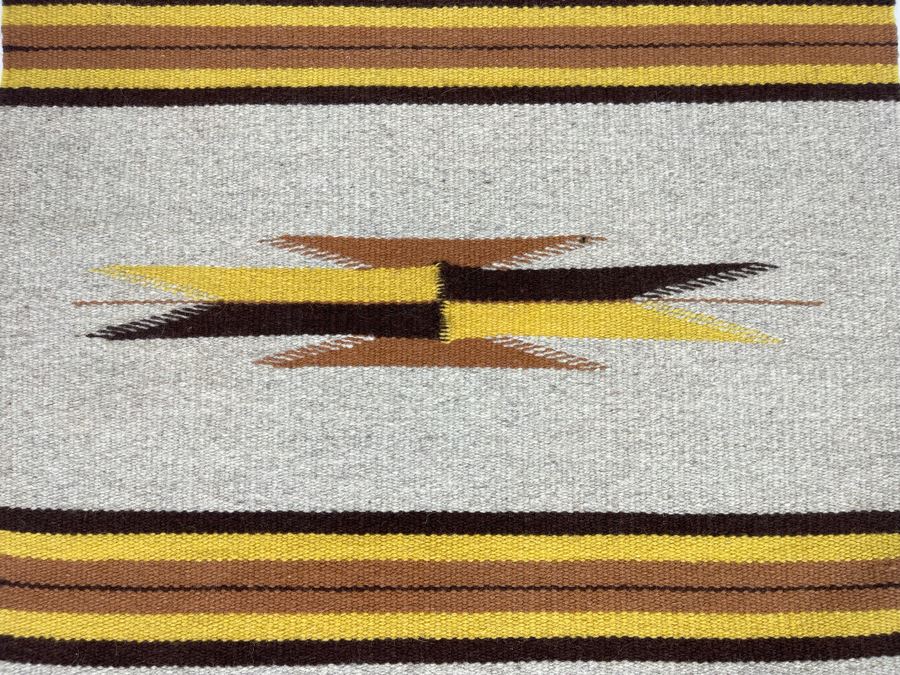 JUST ADDED - Small Hand Woven Wool Mat From Chimayo, New Mexico 21 X 19 [Photo 3]