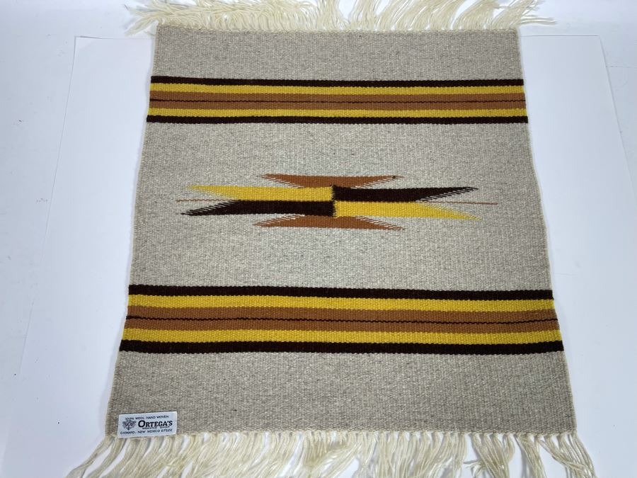 JUST ADDED - Small Hand Woven Wool Mat From Chimayo, New Mexico 21 X 19 [Photo 1]