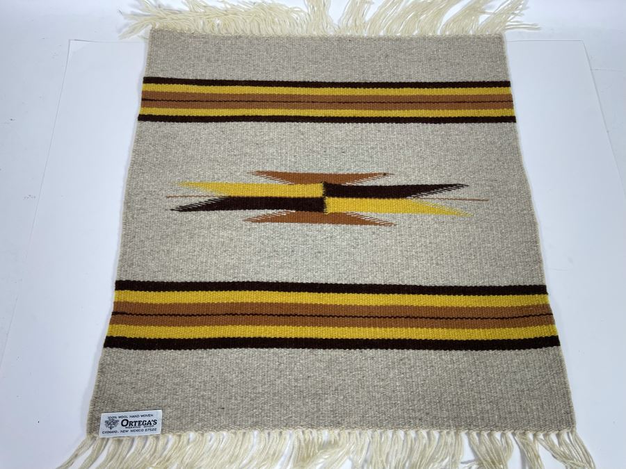 JUST ADDED - Small Hand Woven Wool Mat From Chimayo, New Mexico 21 X 19 [Photo 2]