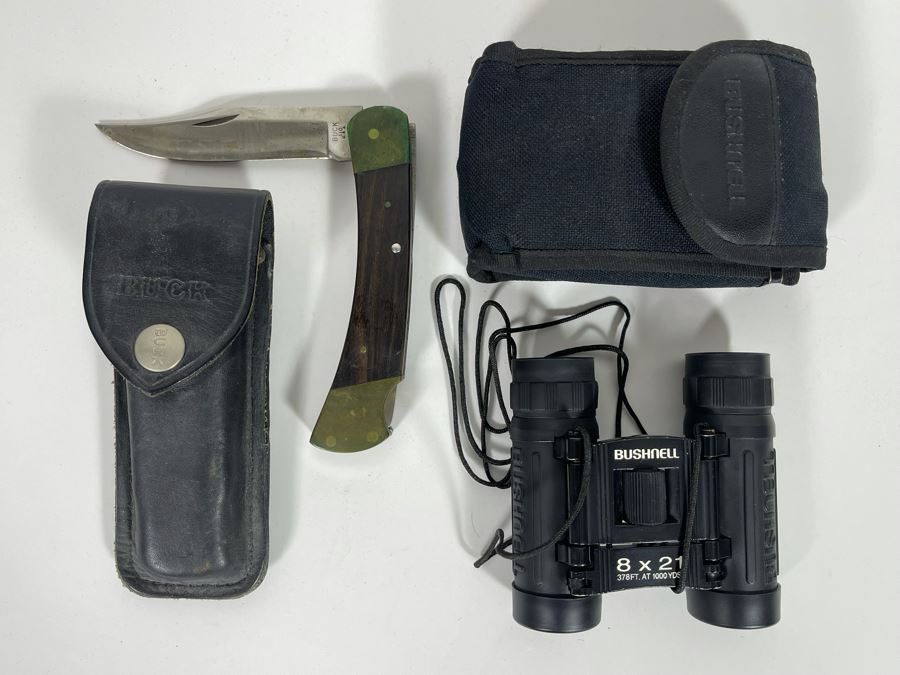JUST ADDED - Vintage BUCK Pocket Knife And Portable Bushnell Binoculars