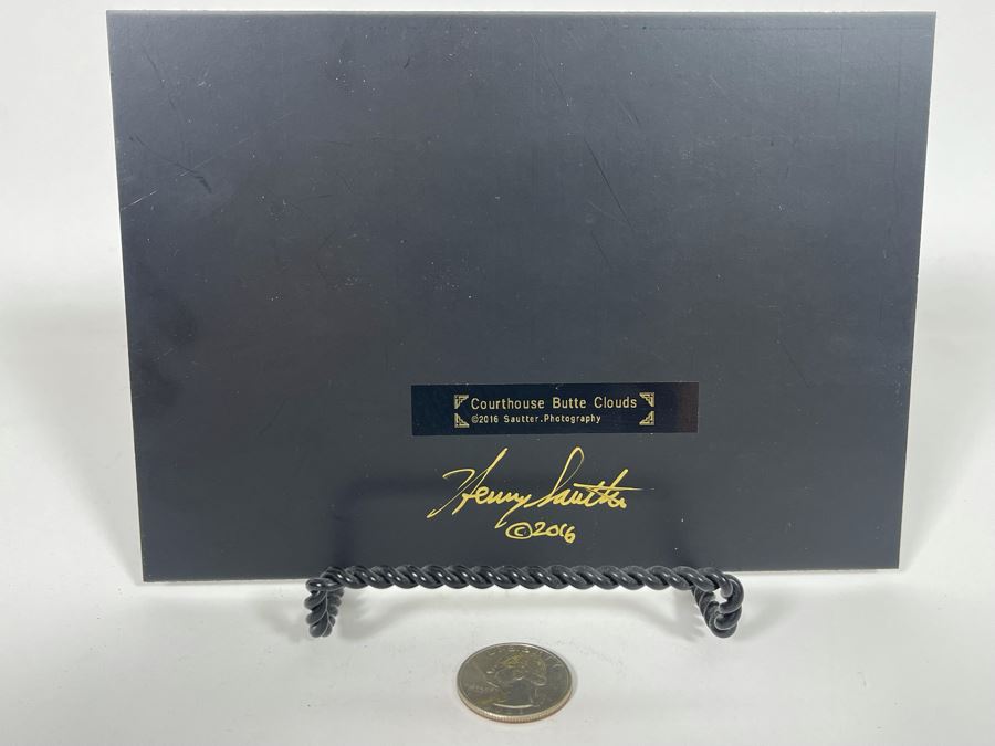 JUST ADDED - Small Hand Signed Henry Sautter Photograph Of Sedona Arizona Courthouse Butte Clouds 7 X 5 With Display Stand [Photo 4]