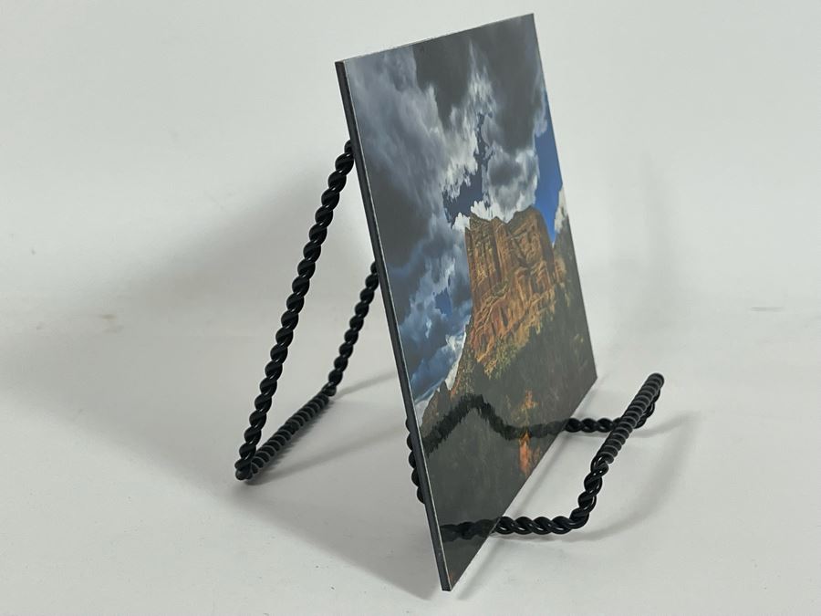 JUST ADDED - Small Hand Signed Henry Sautter Photograph Of Sedona Arizona Courthouse Butte Clouds 7 X 5 With Display Stand [Photo 8]