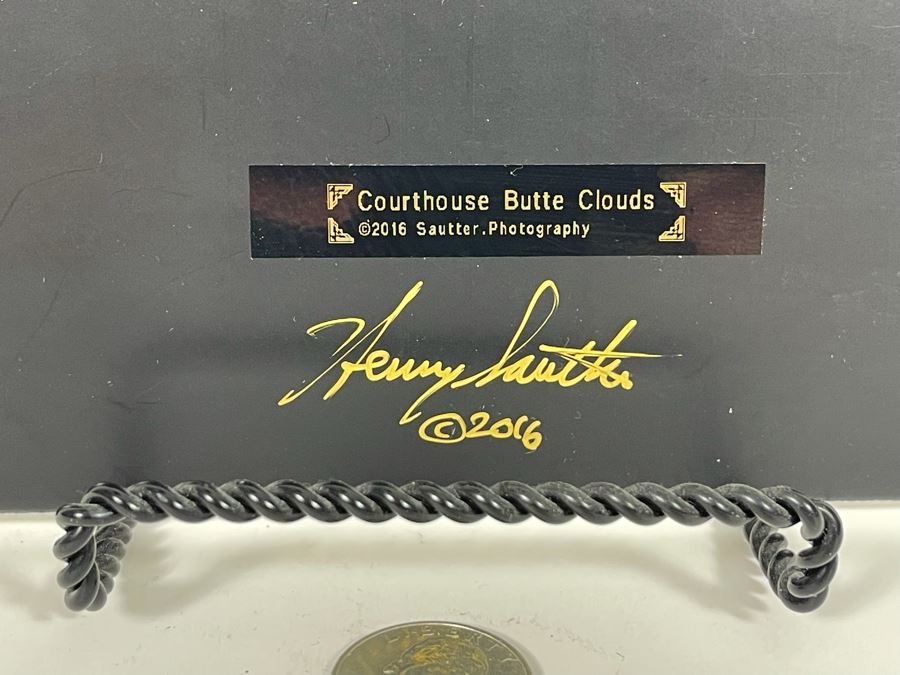 JUST ADDED - Small Hand Signed Henry Sautter Photograph Of Sedona Arizona Courthouse Butte Clouds 7 X 5 With Display Stand [Photo 5]