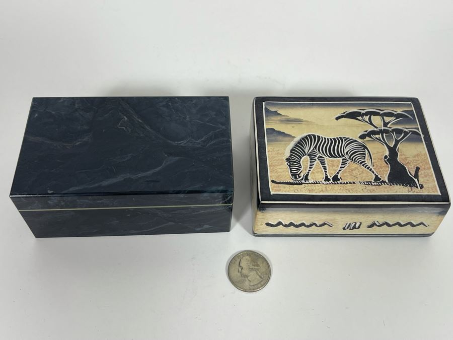 JUST ADDED - Pair Of Handmade Boxes Filled With Various Foreign Coins [Photo 4]