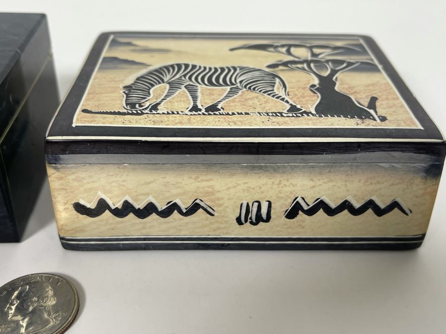 JUST ADDED - Pair Of Handmade Boxes Filled With Various Foreign Coins [Photo 6]