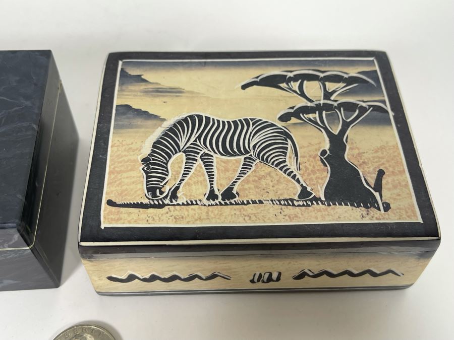 JUST ADDED - Pair Of Handmade Boxes Filled With Various Foreign Coins [Photo 5]