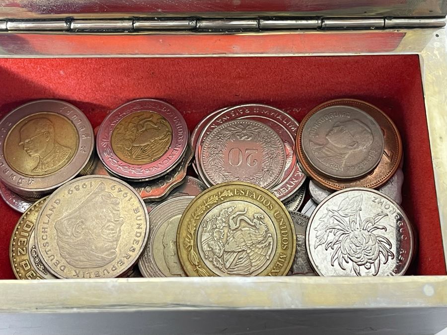 JUST ADDED - Pair Of Handmade Boxes Filled With Various Foreign Coins [Photo 11]