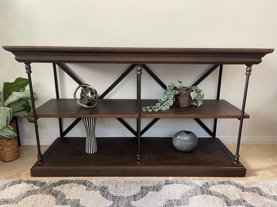 JUST ADDED Restoration Hardware Wood And Metal Bookshelf 60W X 20D X 34H