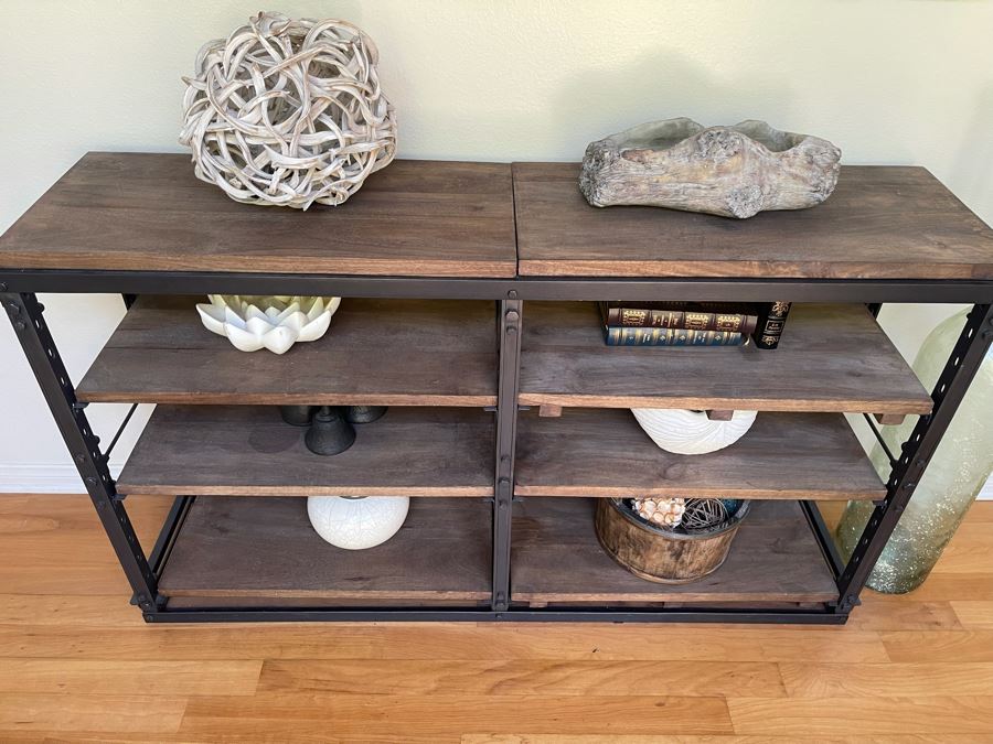 JUST ADDED - Restoration Hardware Wood And Metal Bookshelf 60W X 14D X 36H [Photo 4]
