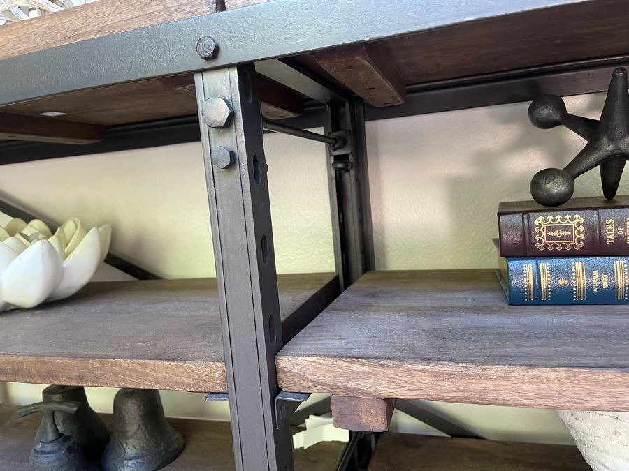 JUST ADDED - Restoration Hardware Wood And Metal Bookshelf 60W X 14D X 36H [Photo 5]